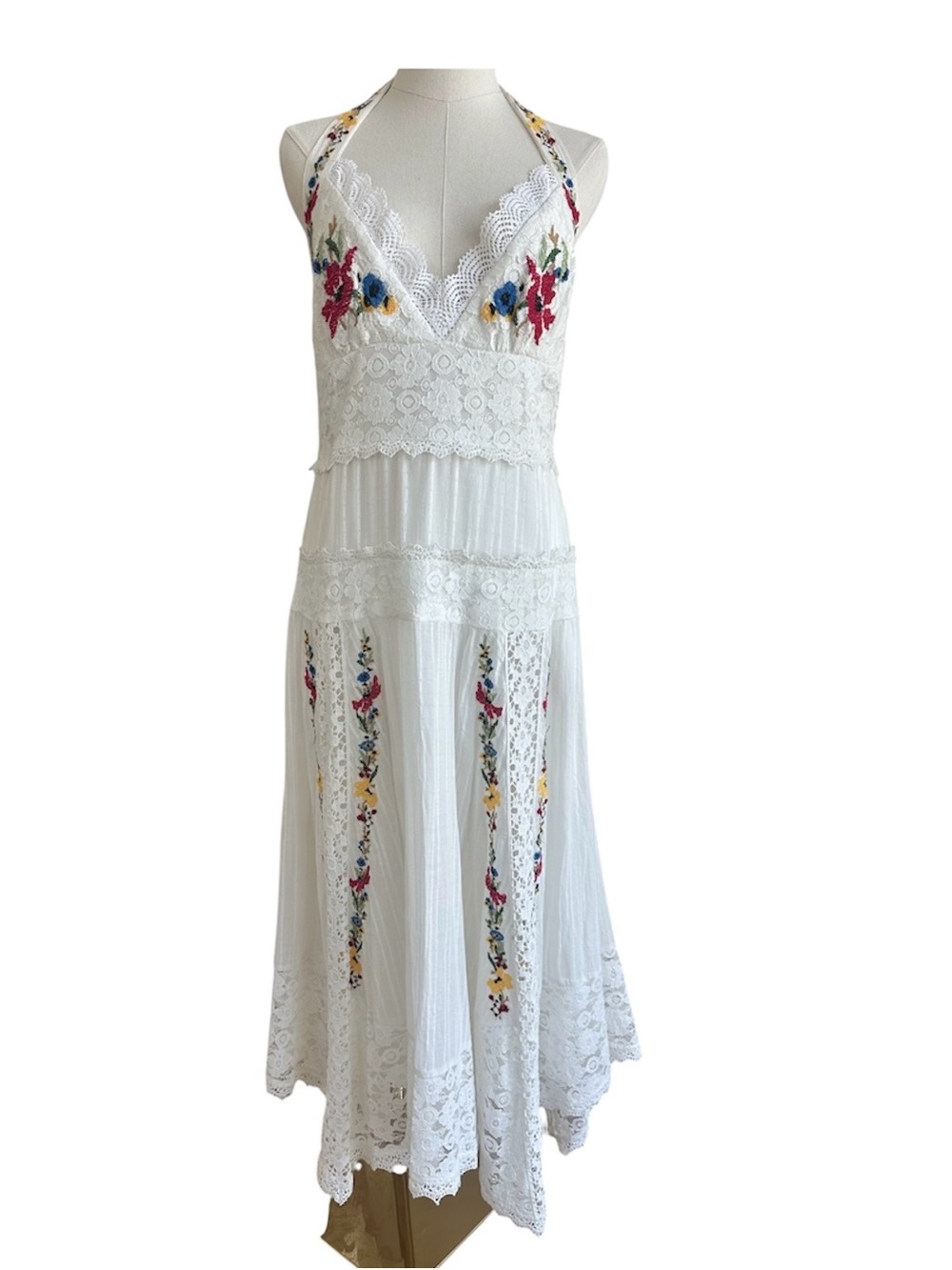 Free People Keila Halter Neck Embroidery & Lace Detail Cotton Dress - Picture 5 of 11